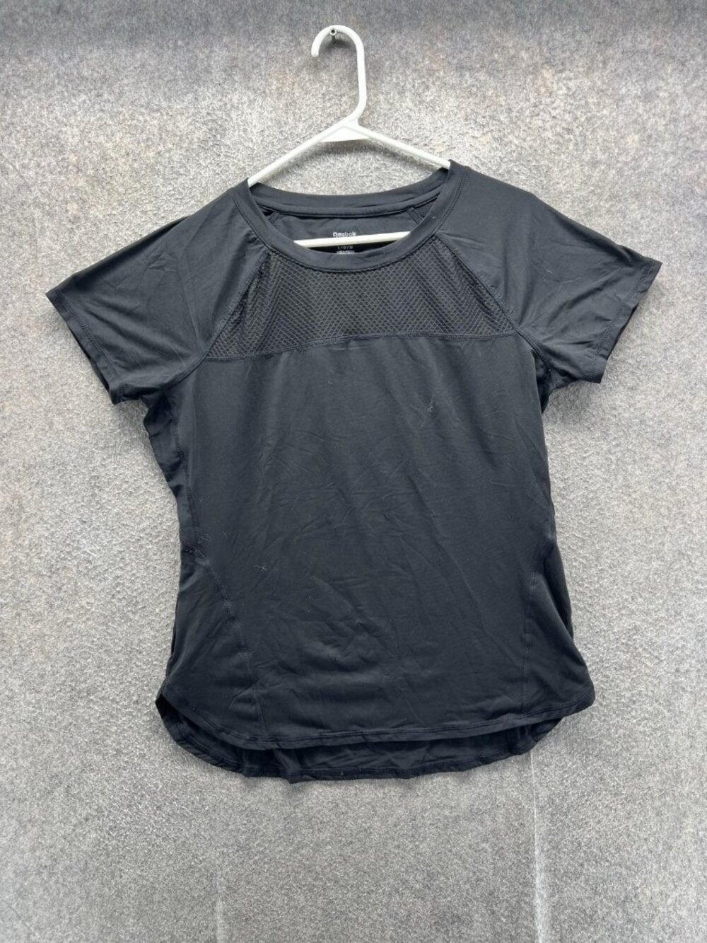 Reebok Shirt Womens Large Black Short Sleeve Mesh Panel Crew Neck Athletic